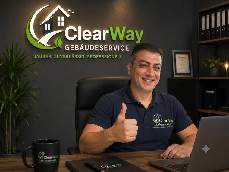Ali Yurdakurban, Inhaber von ClearWay Gebäudeservice, an seinem Schreibtisch im Büro in Ludwigsburg