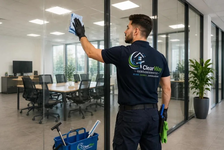 Glastrennwand in einem Büro wird von ClearWay gereinigt